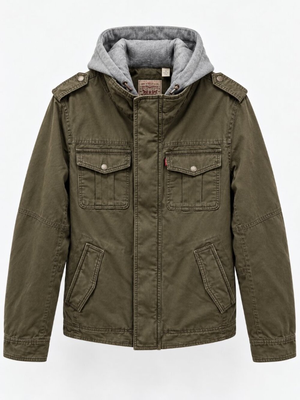 Levi's Olive Green Hooded Field Jacket Men's S Grey Hood Multi Pocket $150